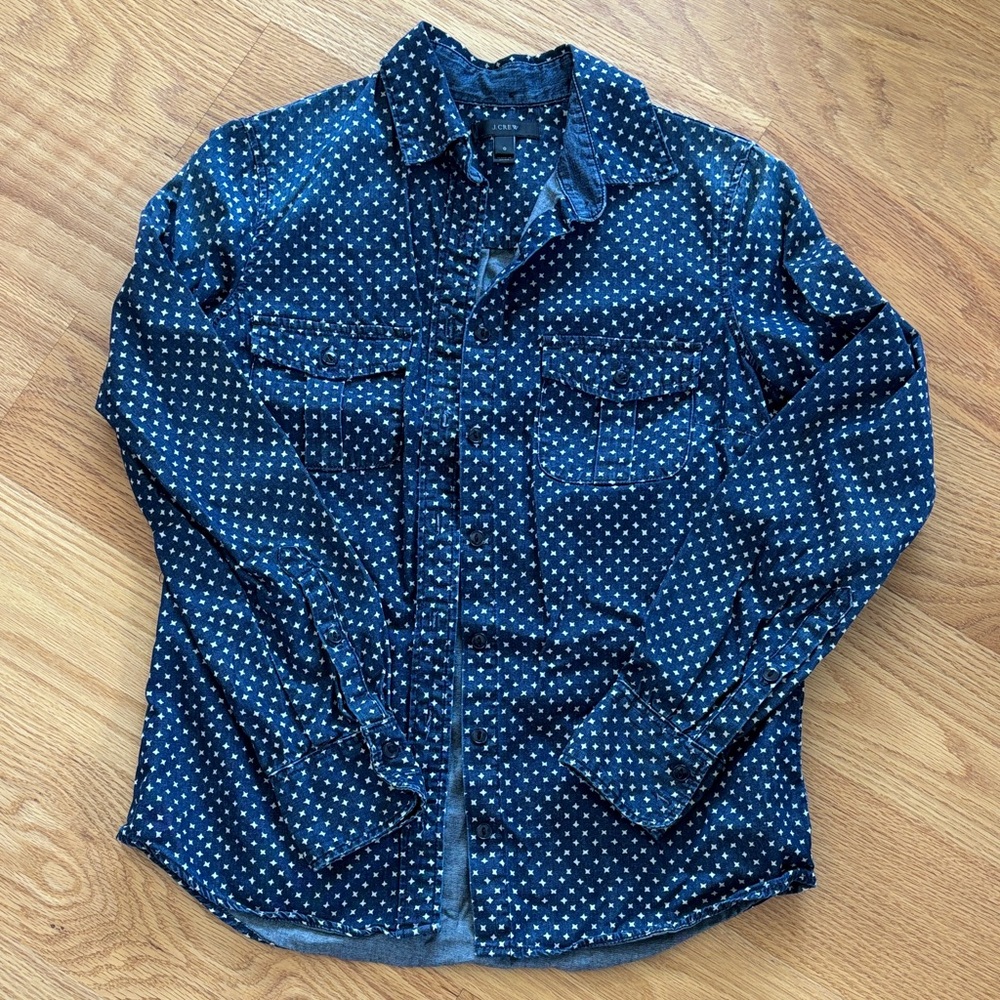 JCREW Navy Star Pattern Denim Button Down Shirt